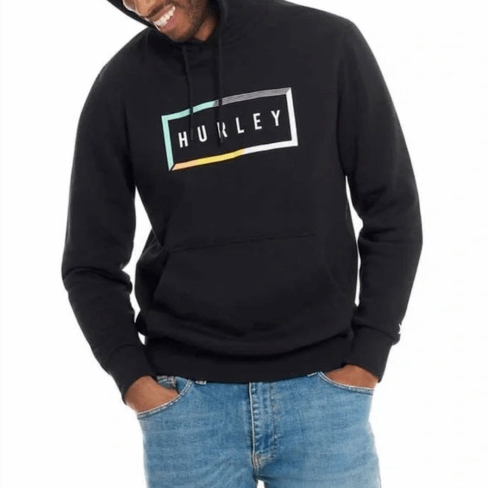 Hurley Hoodie Sweatshirt Mens XL Black‎ Graphic Fleece Lined Pocket Casual